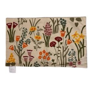 NEW Pottery Barn Floral Embroidered Lumbar Pillow Cover 16x26